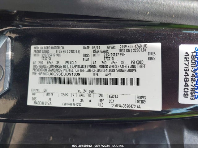 Ford ESCAPE SE 2014 1FMCU0G93EUD91839 Image 9
