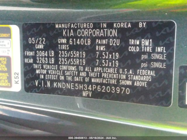 KNDNE5H34P6203970 KIA Carnival Mpv Sx Prestige