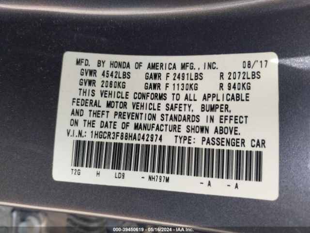 1HGCR3F88HA042974 Honda Accord Ex-l V6