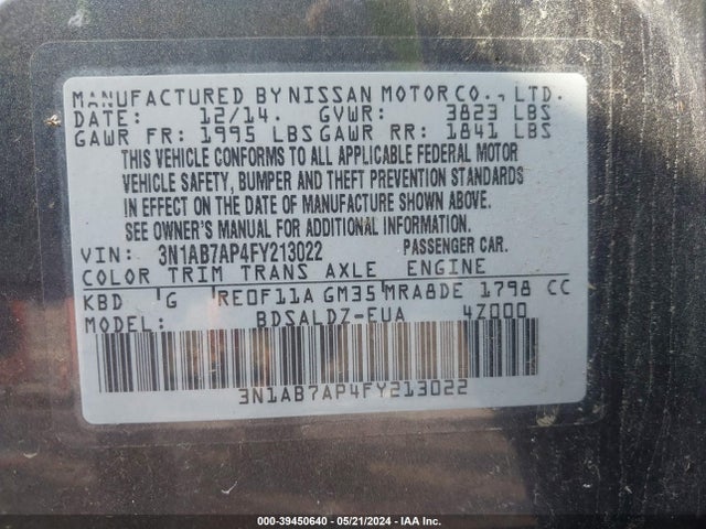 Nissan SENTRA SV 2015 3N1AB7AP4FY213022 Image 9