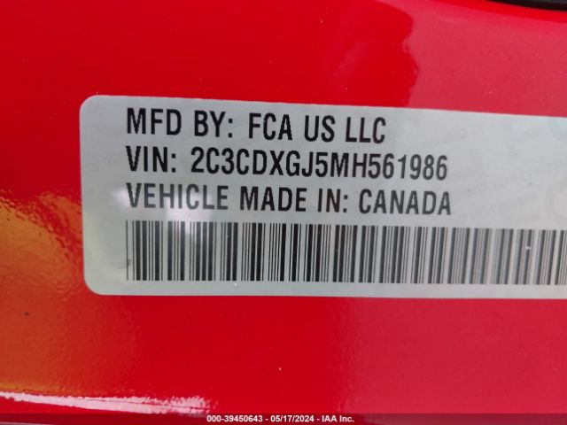 2C3CDXGJ5MH561986 Dodge Charger Scat Pack Rwd