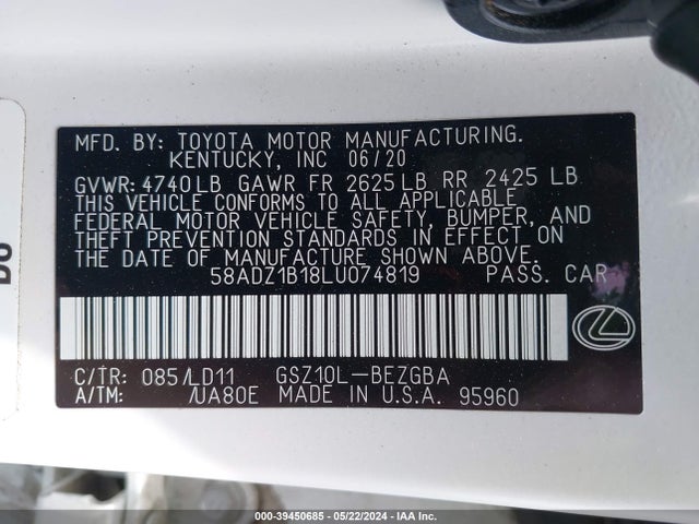 Lexus ES 350 2020 58ADZ1B18LU074819 Image 9