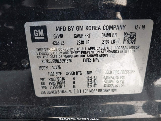 Chevrolet Trax Fwd Lt 2020 KL7CJLSB0LB091576 Image 9