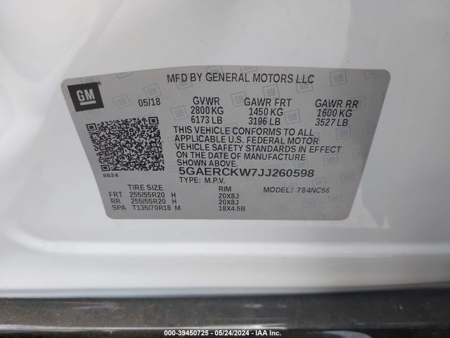 5GAERCKW7JJ260598 Buick Enclave Premium