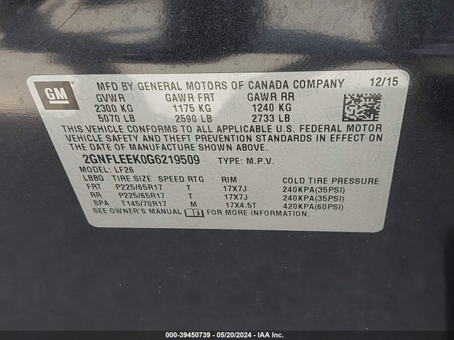 Chevrolet EQUINOX LS 2016 2GNFLEEK0G6219509 Image 9