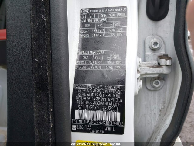 SALVD2SX3JH322238 Land Rover RANGE ROVER EVOQUE