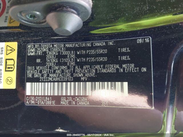 2T2ZZMCA8HC039103 Lexus RX 350