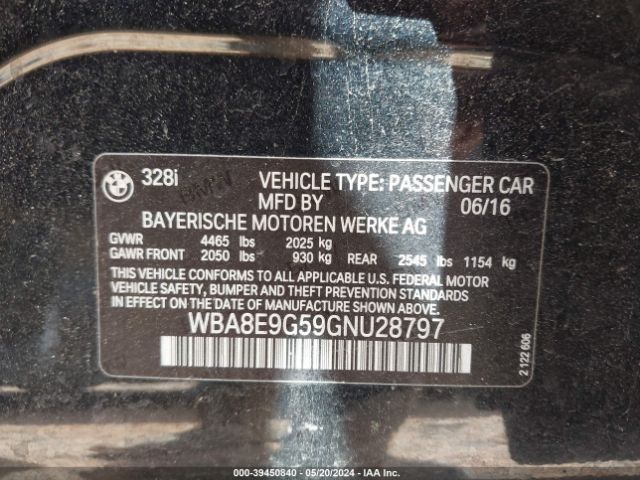 WBA8E9G59GNU28797 BMW 328I