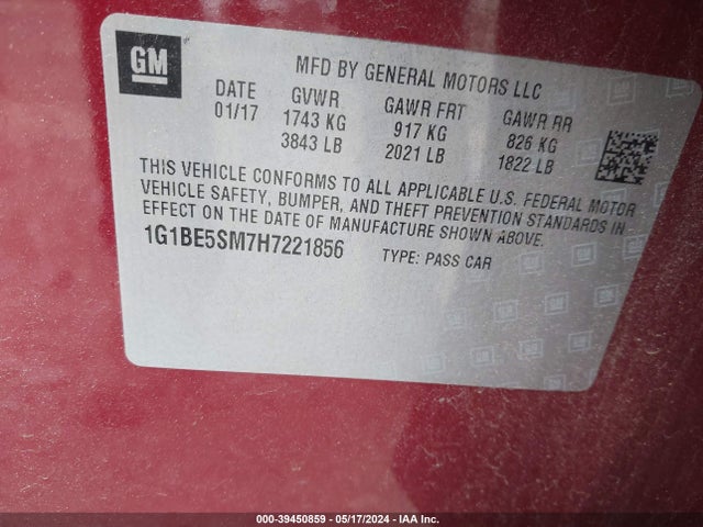 Chevrolet Cruze Lt Auto 2017 1G1BE5SM7H7221856 Image 9