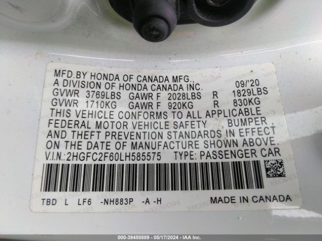 2HGFC2F60LH585575 Honda Civic Lx