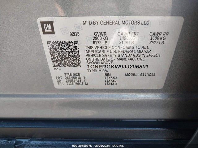 Chevrolet Traverse 1lt 2018 1GNERGKW9JJ206801 Image 9