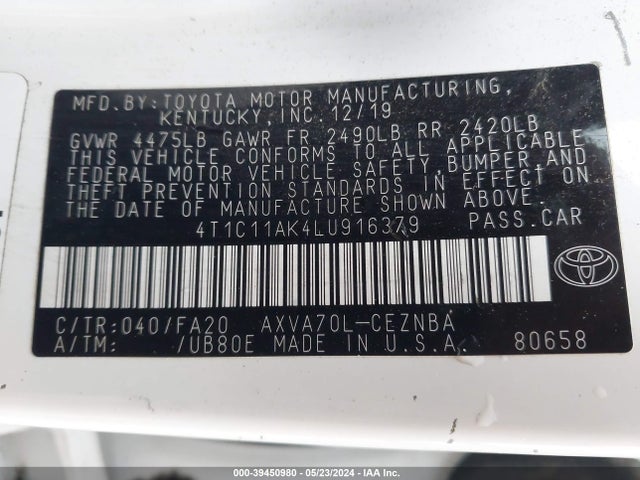 Toyota CAMRY LE 2020 4T1C11AK4LU916379 Image 9