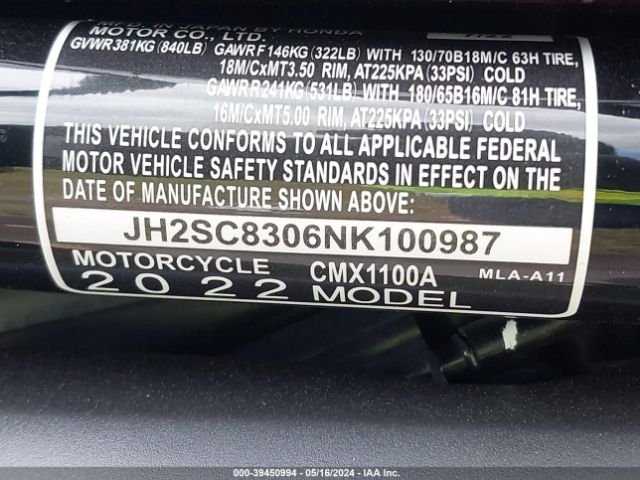 2022 HONDA CMX1100 JH2SC8306NK100987 Photo 9