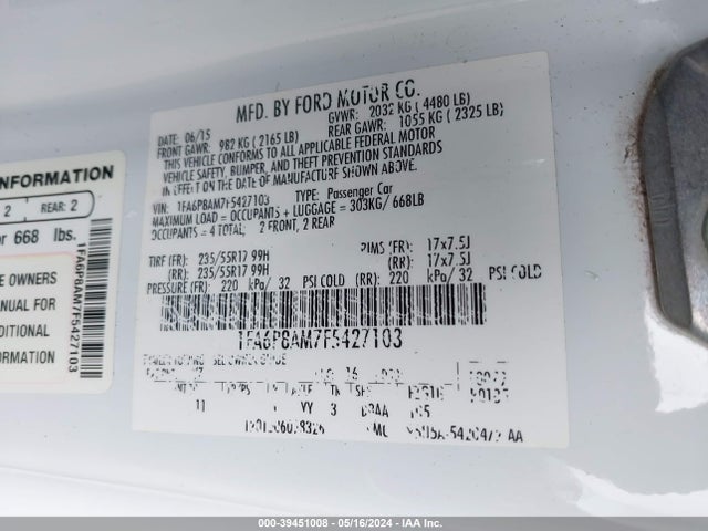 Ford Mustang V6 2015 1FA6P8AM7F5427103 Image 9