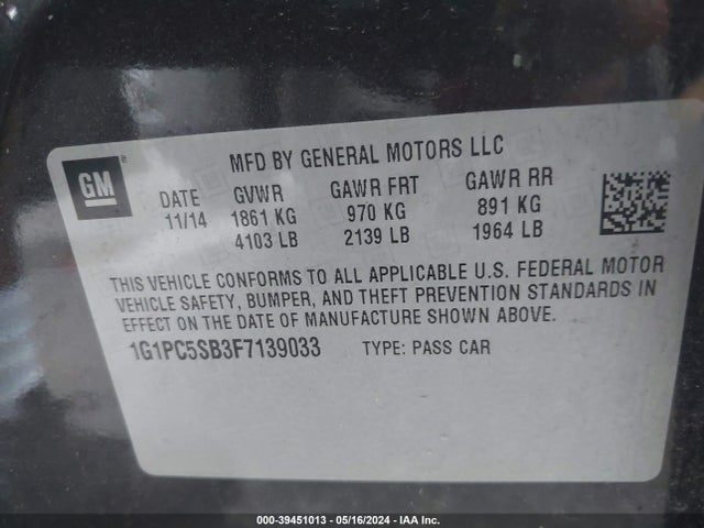 Chevrolet Cruze 1lt Auto 2015 1G1PC5SB3F7139033 Image 9