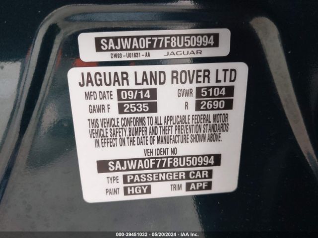 SAJWA0F77F8U50994 Jaguar Xf 3.0 Portfolio/3.0 Sport