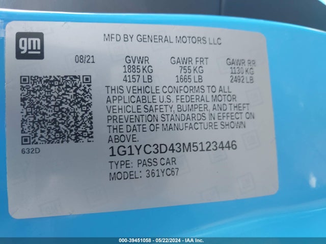 Chevrolet Corvette Stingray Rwd  3lt 2021 1G1YC3D43M5123446 Image 9
