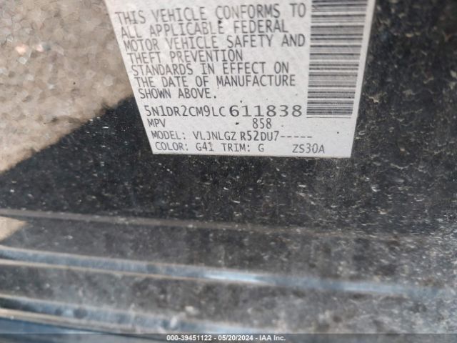 5N1DR2CM9LC611838 Nissan Pathfinder Sl 4wd