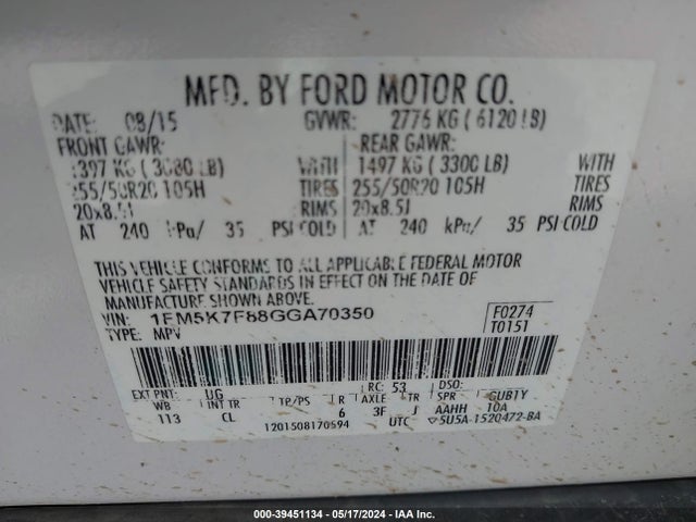 Ford Explorer Limited 2016 1FM5K7F88GGA70350 Image 9