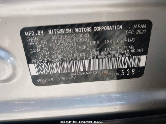 JA4ATWAA3NZ056209 Mitsubishi Eclipse Cross Se S-awc/se Special Edition S-awc/sel S-awc/sel Special Edition S-awc