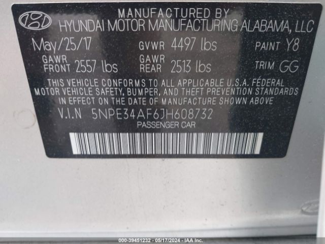 5NPE34AF6JH608732 Hyundai Sonata Limited