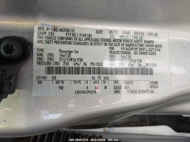 Ford FOCUS SE 2015 1FADP3F25FL327319 Image 9