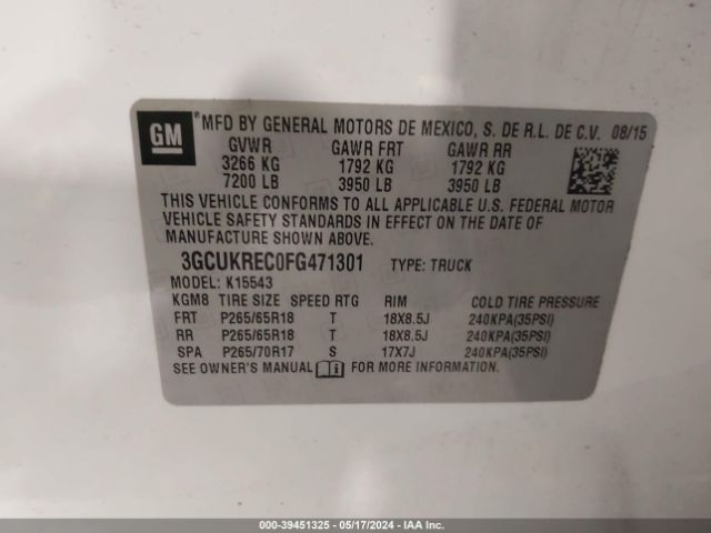 3GCUKREC0FG471301 Chevrolet Silverado 1500 2lt
