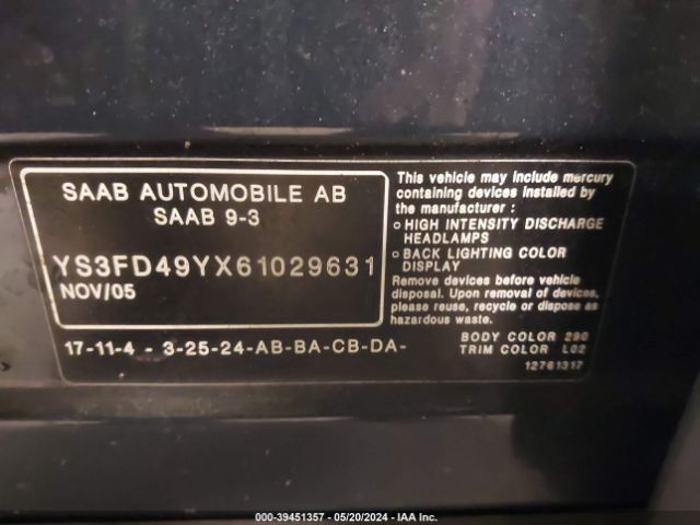 2006 SAAB 9-3 YS3FD49YX61029631 Photo 8