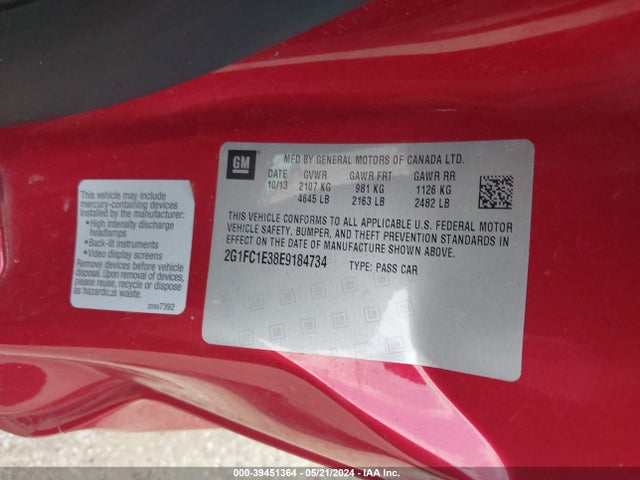 Chevrolet Camaro 2lt 2014 2G1FC1E38E9184734 Image 9