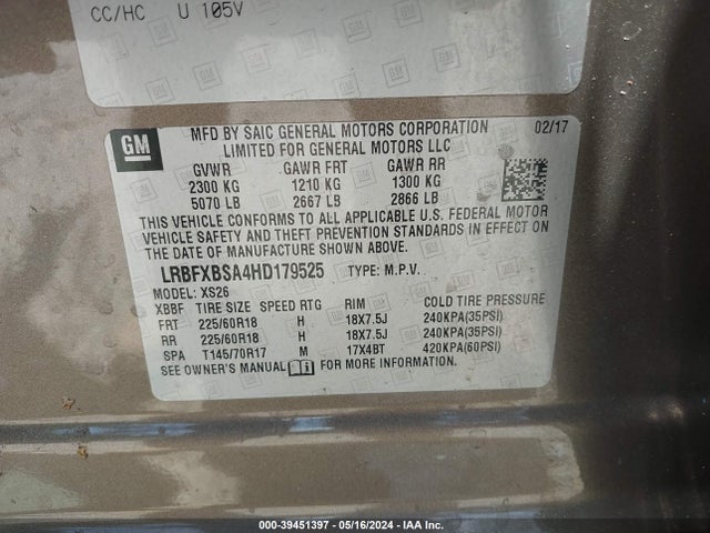 LRBFXBSA4HD179525 Buick Envision Essence