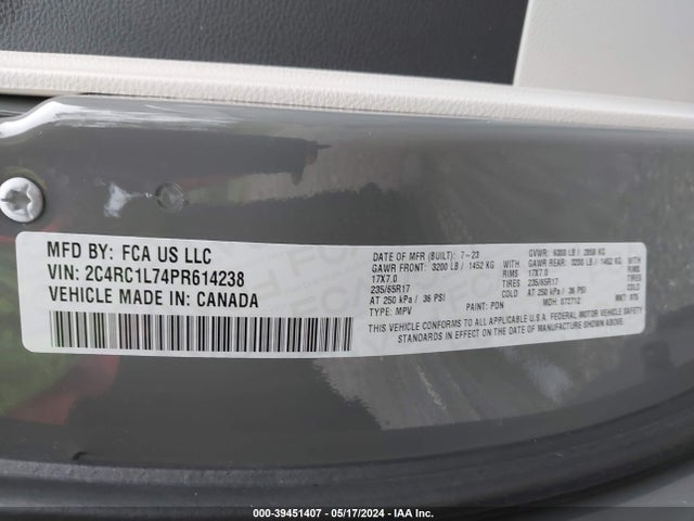 2C4RC1L74PR614238 Chrysler Pacifica Hybrid Touring L