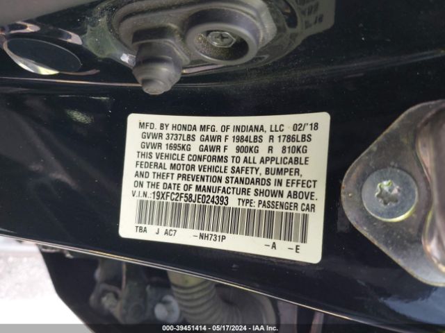 19XFC2F58JE024393 Honda Civic Lx