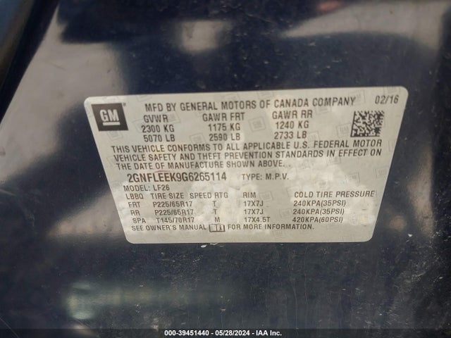 Chevrolet EQUINOX LS 2016 2GNFLEEK9G6265114 Image 9
