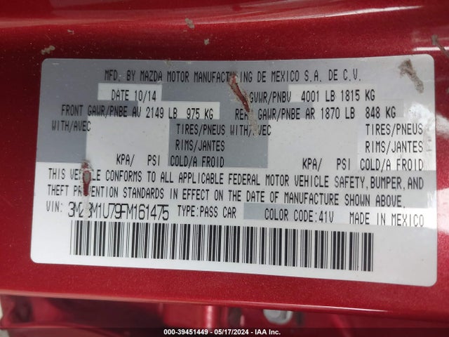 Mazda Mazda3 I Sport 2015 3MZBM1U79FM161475 Image 9