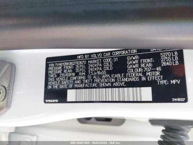 YV4612RK8G2783670 Volvo Xc60 T5 Premier
