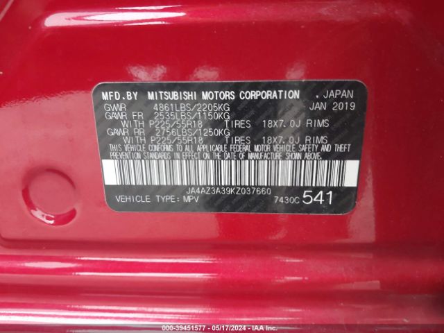 JA4AZ3A39KZ037660 Mitsubishi Outlander Es/le/se/sel