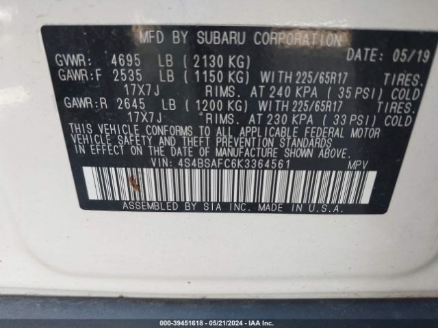 4S4BSAFC6K3364561 Subaru Outback 2.5i Premium