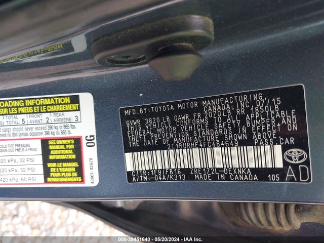 Toyota COROLLA LE 2015 2T1BURHE4FC464649 Image 9