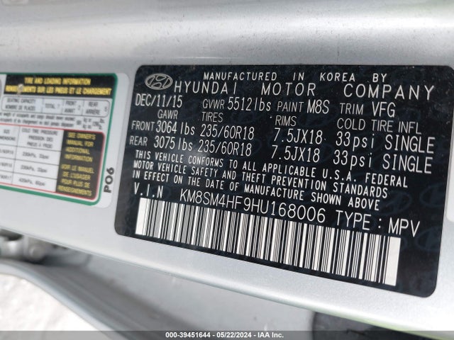 Hyundai Santa Fe Se 2017 KM8SM4HF9HU168006 Image 9