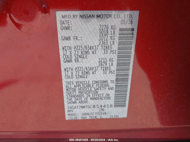 Nissan ROGUE S 2016 5N1AT2MM7GC854458 Image 9