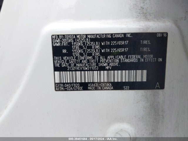 Toyota RAV4 LE 2016 2T3ZFREV1GW311053 Image 9