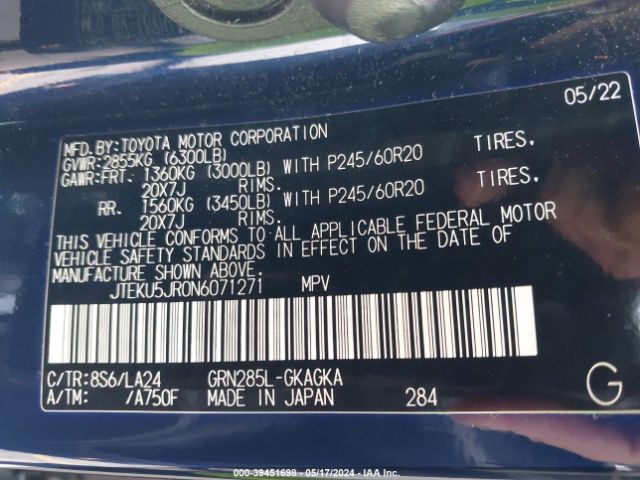 JTEKU5JR0N6071271 Toyota 4runner Limited