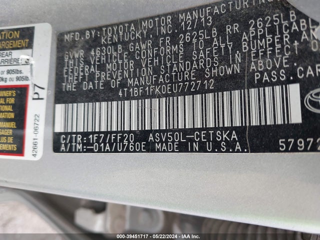 Toyota CAMRY SE 2014 4T1BF1FK0EU772712 Image 9