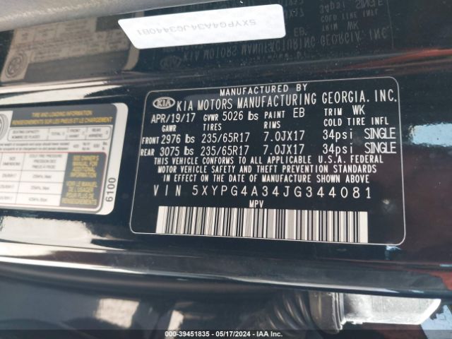 5XYPG4A34JG344081 KIA Sorento 2.4l L