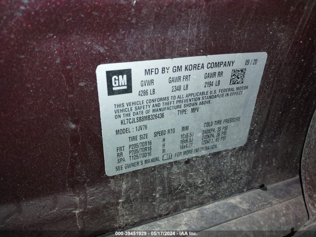 Chevrolet Trax Fwd Lt 2021 KL7CJLSB8MB326436 Image 9