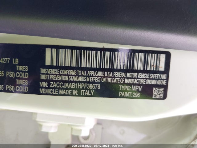 ZACCJAAB1HPF38678 Jeep Renegade Sport Fwd