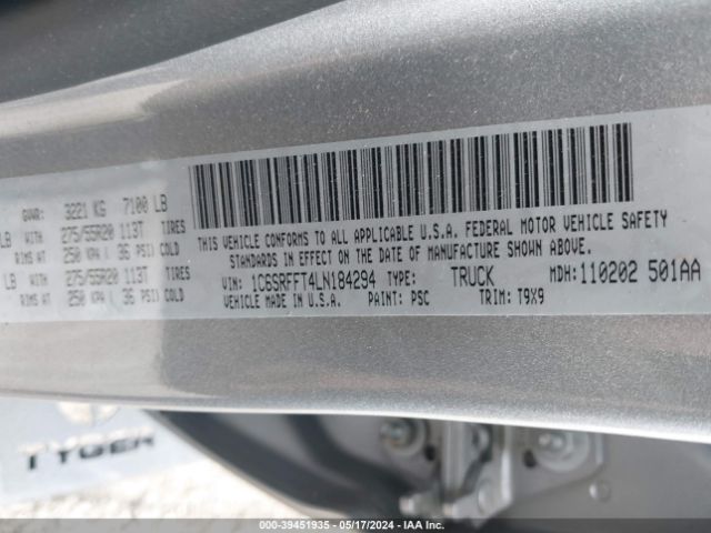 1C6SRFFT4LN184294 RAM 1500 Big Horn  4x4 5'7 Box