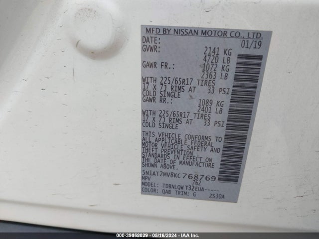 Nissan ROGUE SV 2019 5N1AT2MV8KC768769 Image 9