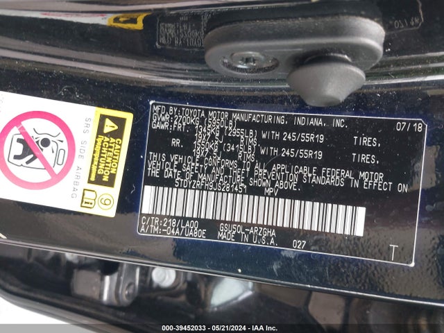 Toyota Highlander Limited Platinum 2018 5TDYZRFH9JS281451 Image 9