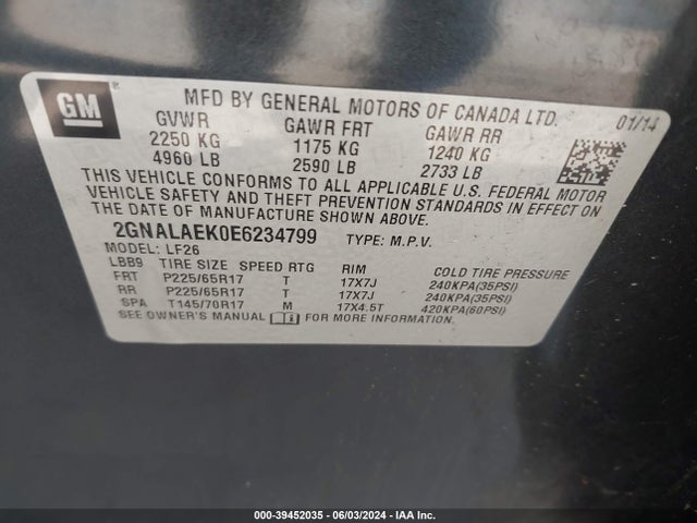 Chevrolet EQUINOX LS 2014 2GNALAEK0E6234799 Image 9